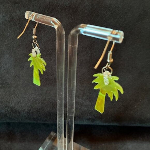 Earrings - dangling palm trees with tiny faux pearls at top. - Picture 3 of 4